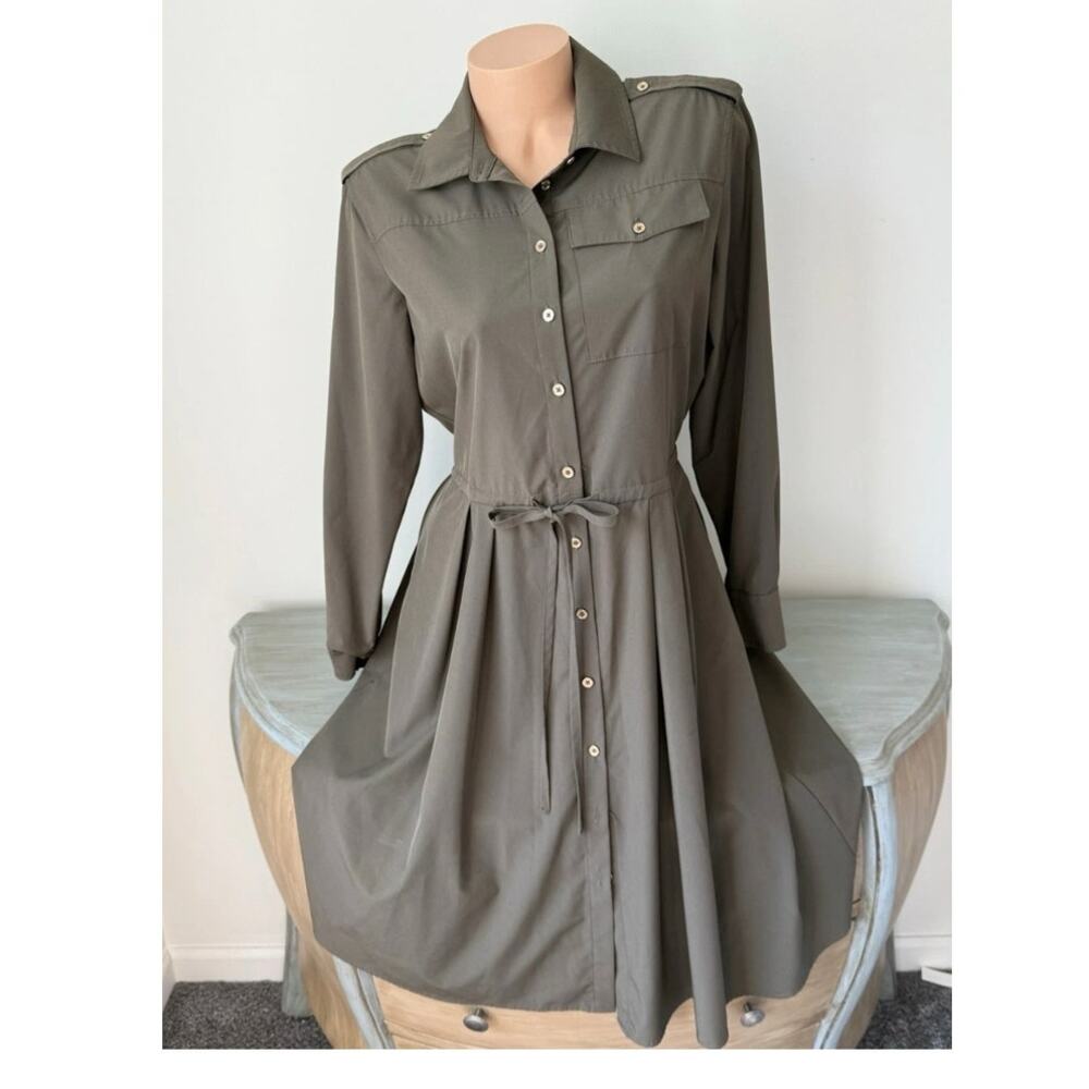 New Calvin Klein olive khaki green button up shirt dress size 4